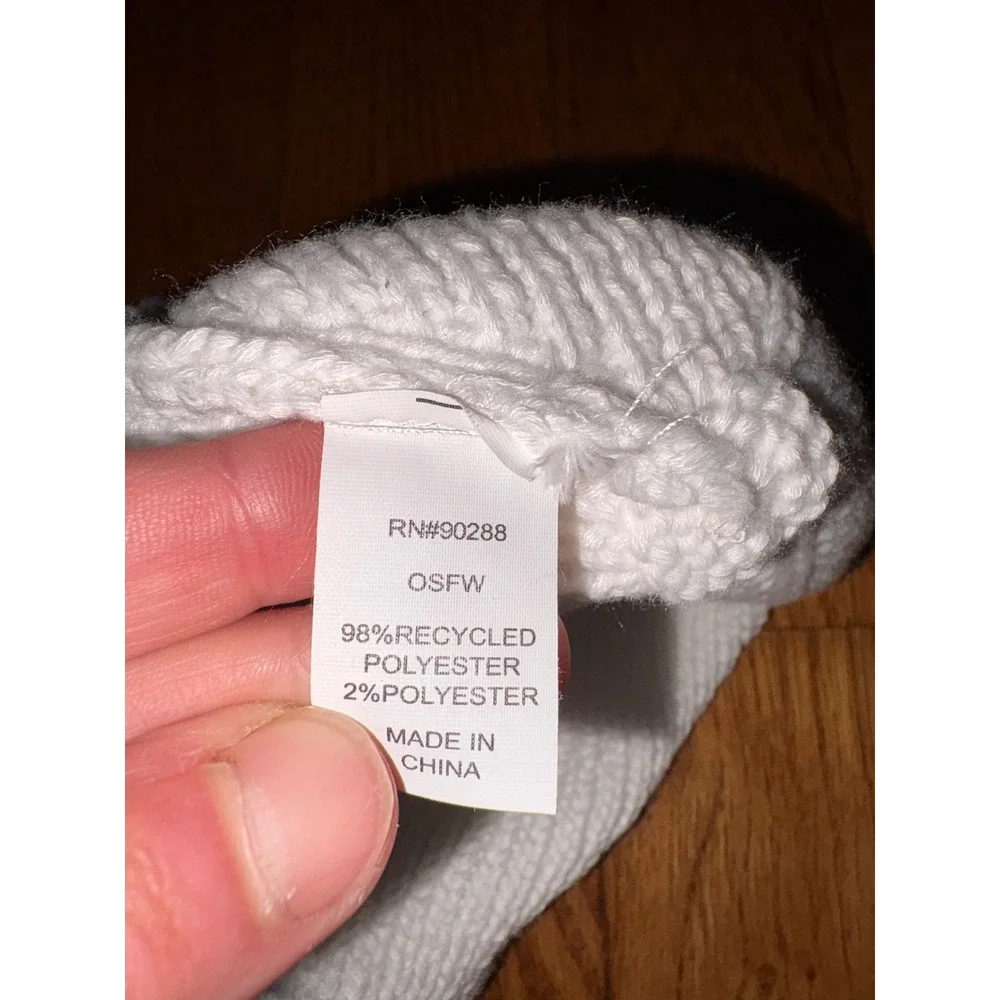 Adidas Kids White Ribbed Knit Beanie Hat OSFW Recycled Polyester Logo Patch